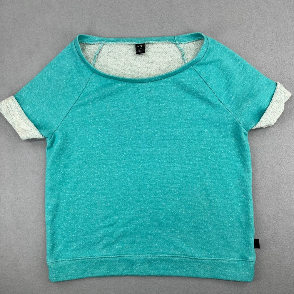 Oakley Womens Short Sleeve Sweatshirt Teal Heathered Boat Neck Raglan L